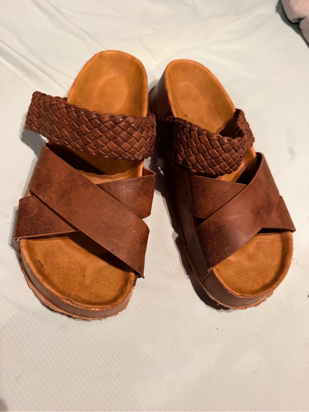 SHEIN Brown Braided Crossover Slide Sandals